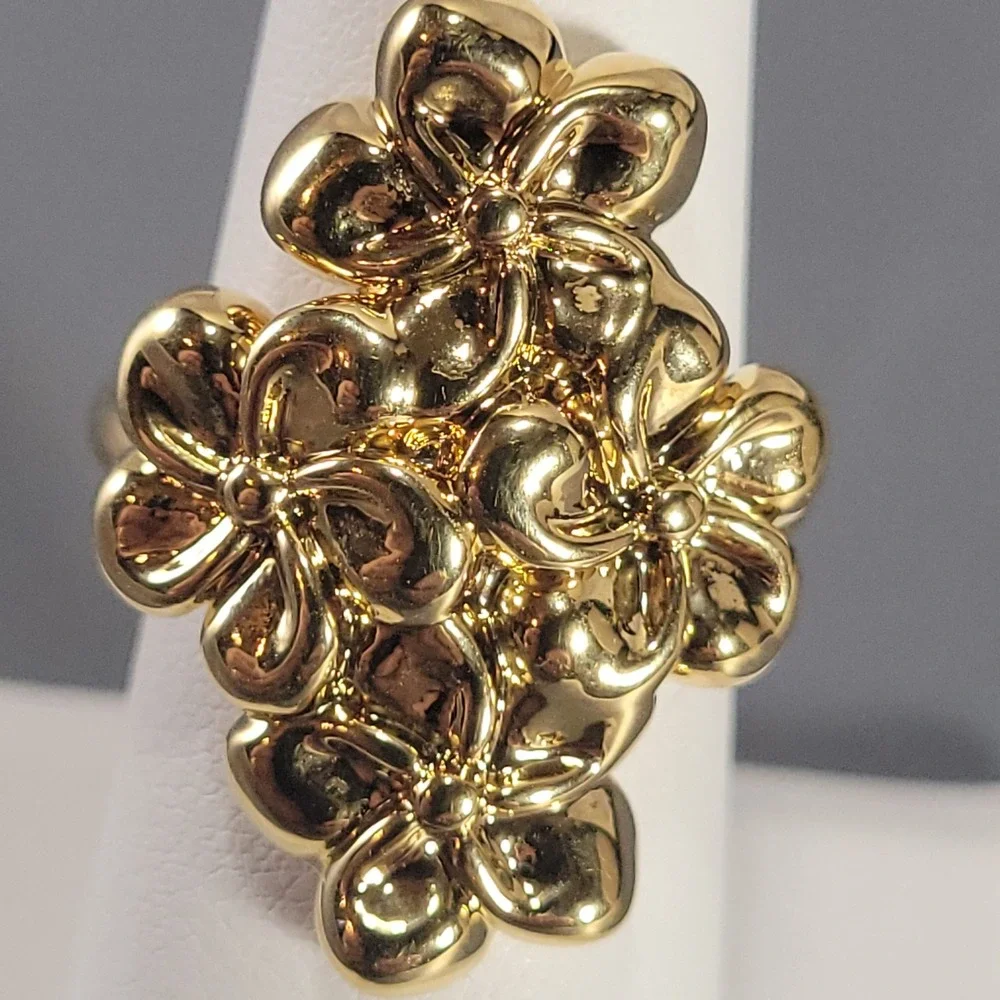 Milor Italy Gold 14K Electroform Ring Womens Size 6 Flower Floral Cluster Chunky